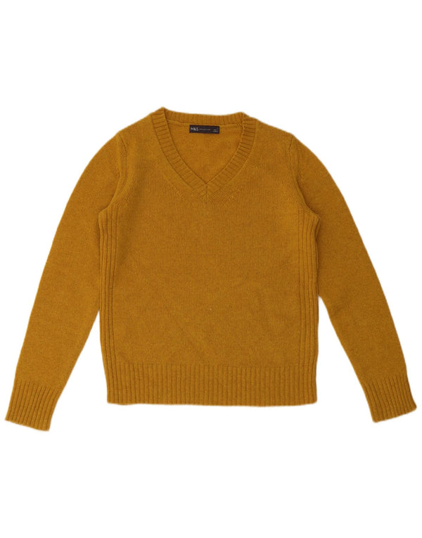 Marks & Spencer Womens V-Neck Jumper Sweater UK 6 XS Yellow Wool