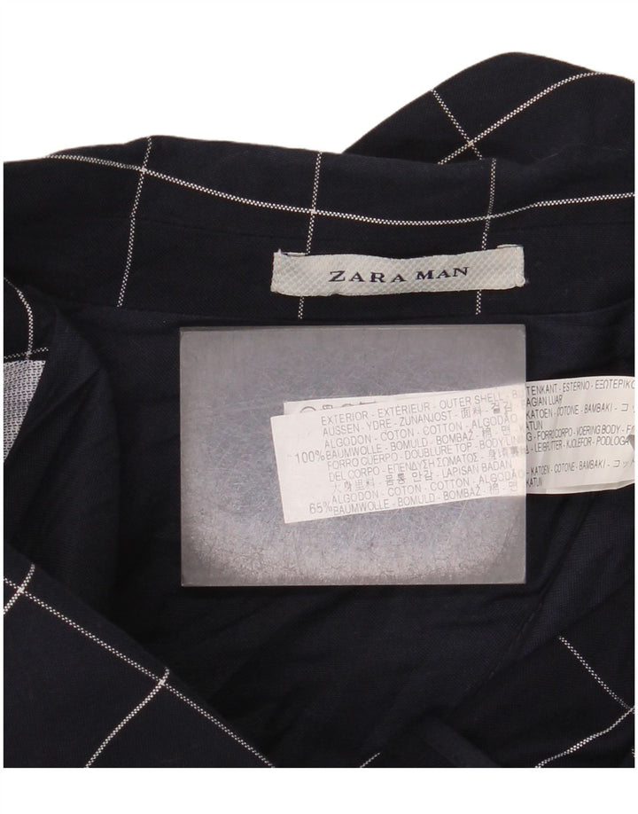 Zara Herren-Blazer mit 2 Knöpfen, EU 46, klein, marineblau, kariert, Baumwolle