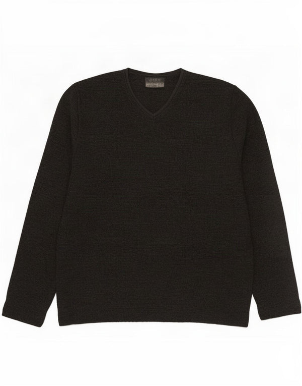 Zara Herren-Pullover mit V-Ausschnitt, XL, graues Acryl