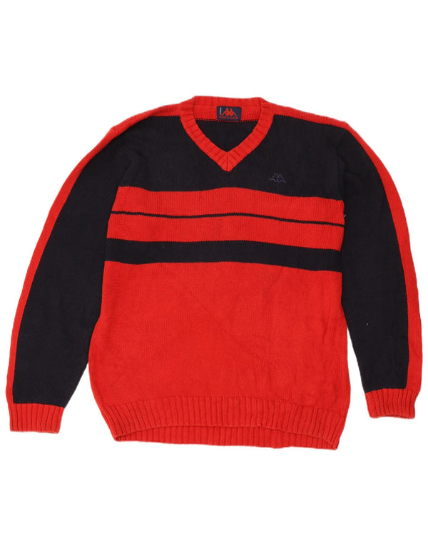 Kappa Herren-Pullover mit V-Ausschnitt aus mittelroter Colourblock-Baumwolle