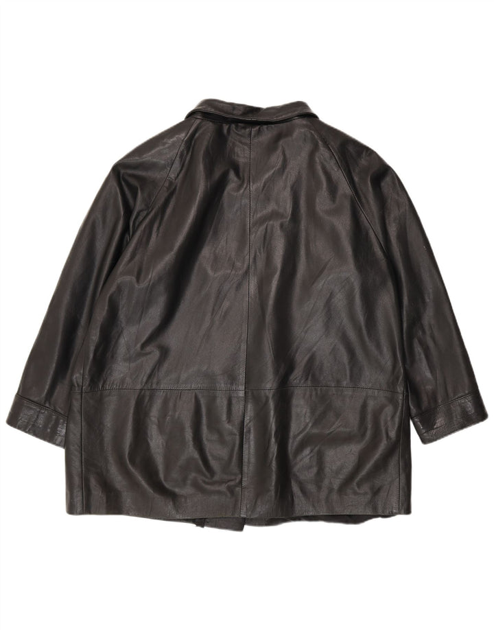 Vintage Damen 5 Knopf Leder Blazer Jacke IT 52 2XL Schwarz