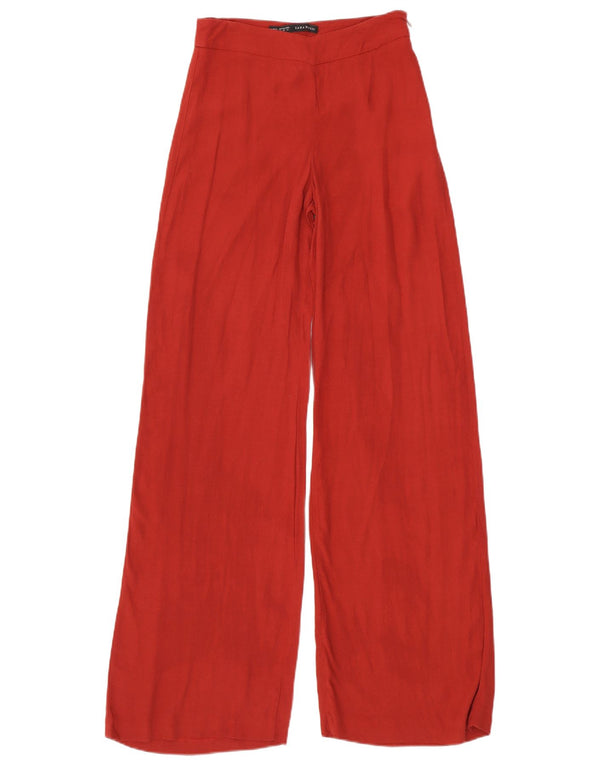 Zara Damen-Freizeithose mit weitem Bein, XS W24 L34, rote Viskose