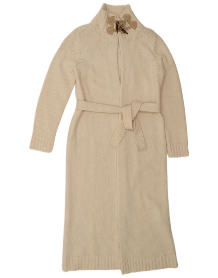 Ralph Lauren Damen Longline-Cardigan-Pullover UK 14 Mittelweiße Wolle