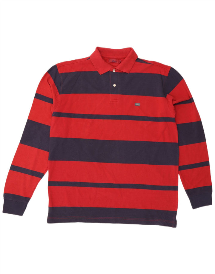 ASICS Herren-Langarm-Poloshirt, groß, rot gestreift, Baumwolle