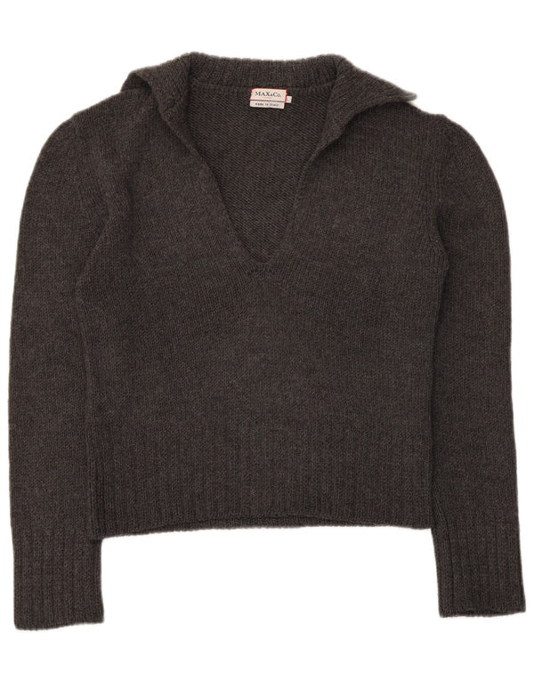 Max & Co. Damen Crop Polo Neck Pullover Pullover UK 14 Large Graue Schurwolle