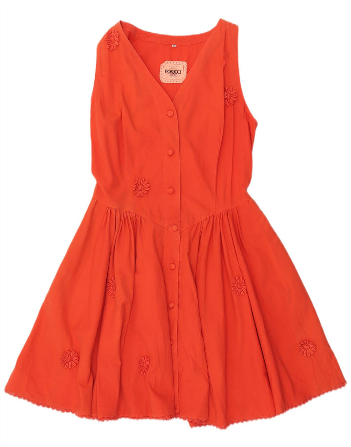 FIORUCCI Damen ärmelloses A-Linien-Kleid IT 46 Large Orange Floral Cotton
