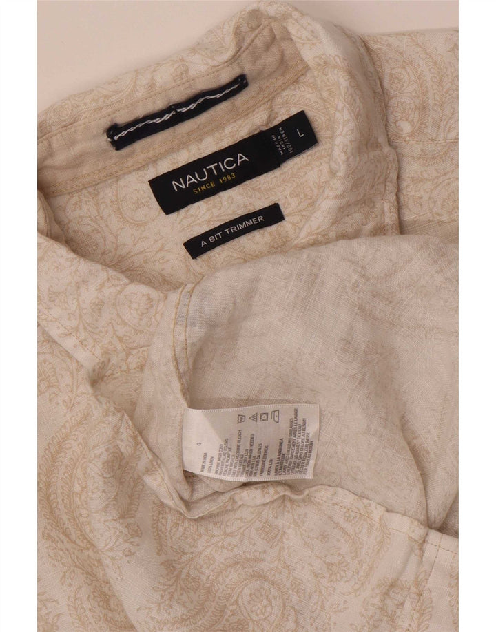 Nautica Herrenhemd, groß, beige, Paisley-Leinen