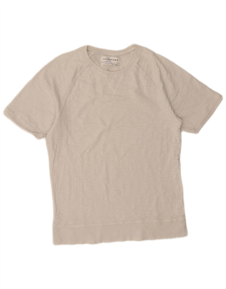 Zara Herren T-Shirt Top Mittelweiß meliert
