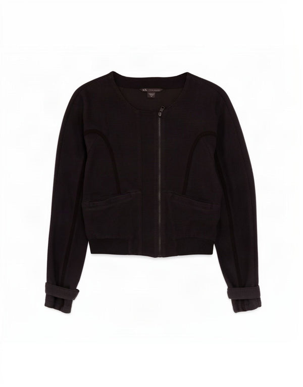 Armani Exchange Damen Crop Bomberjacke UK 10 Small Schwarze Baumwolle