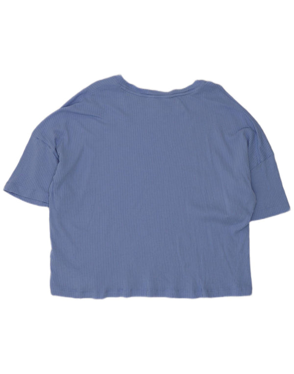 Marks & Spencer Damen Crop Oversize T-Shirt Top UK 18 XL Blau Baumwolle