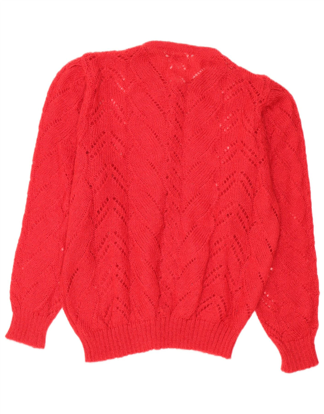 Vintage Damen Durchsichtiger übergroßer Cardigan-Pullover UK 14 Mittelrot