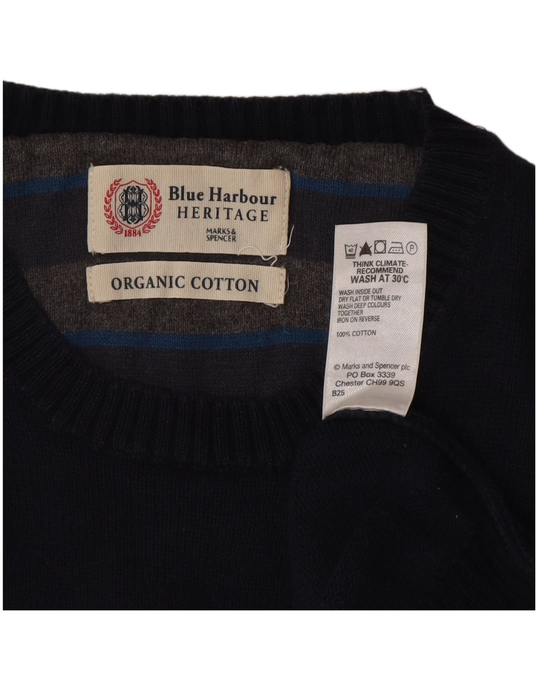 Marks & Spencer Herren-Pullover mit Rundhalsausschnitt, mittelmarineblaue Baumwolle