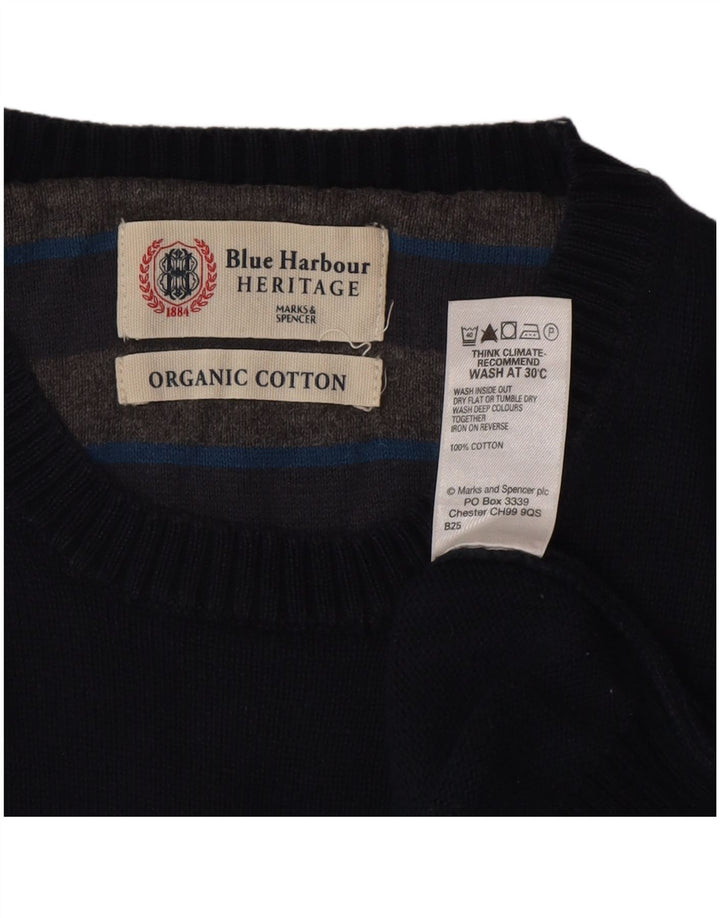 Marks & Spencer Herren-Pullover mit Rundhalsausschnitt, mittelmarineblaue Baumwolle