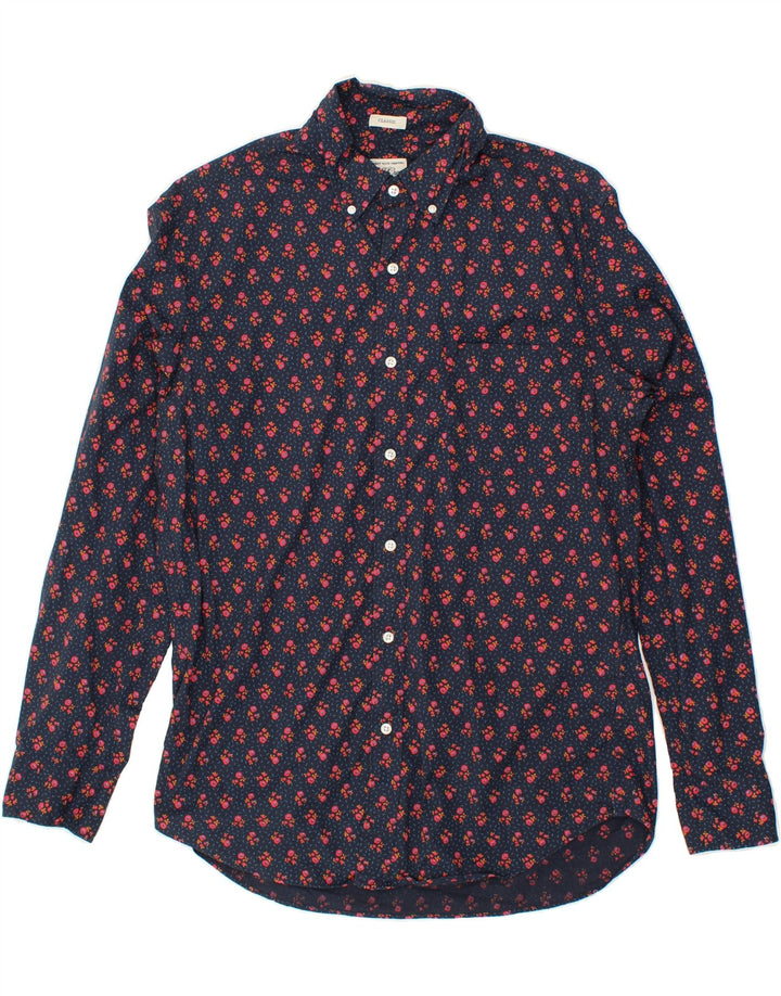 J. CREW Mens Classic Fit Shirt Medium Navy Blue Floral Cotton Vintage J. Crew and Second-Hand J. Crew from Messina Hembry 