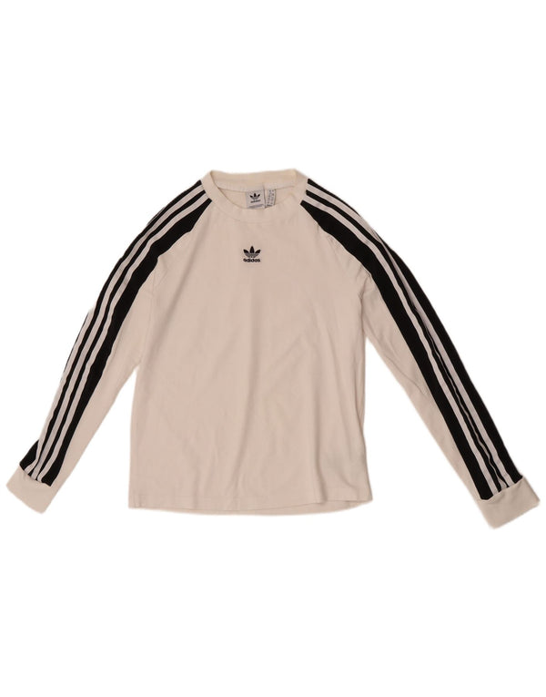 Adidas Damen Top Langarm UK 12 Mittelweiße Baumwolle