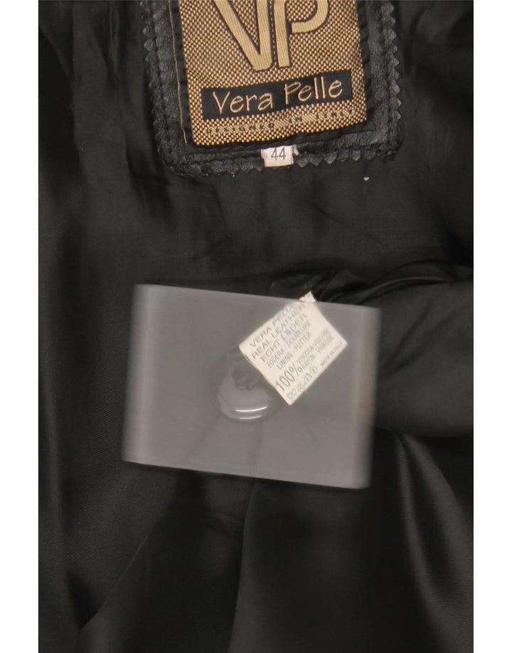 Vintage Damen Ledermantel mit Kapuze IT 44 Mittelschwarzes Leder