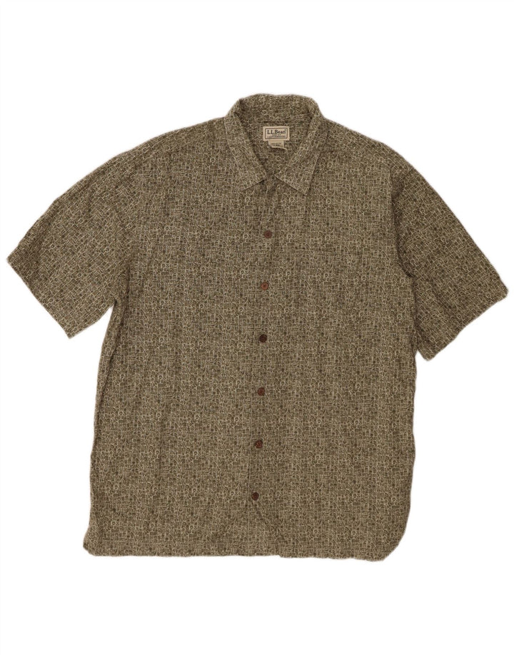 L.L.Bean Herren-Kurzarmhemd aus mittlerer Khaki-geometrischer Baumwolle