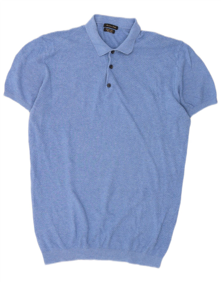 Massimo Dutti Herren-Pullover mit Polokragen, kurzärmelig, Größe L, Blau