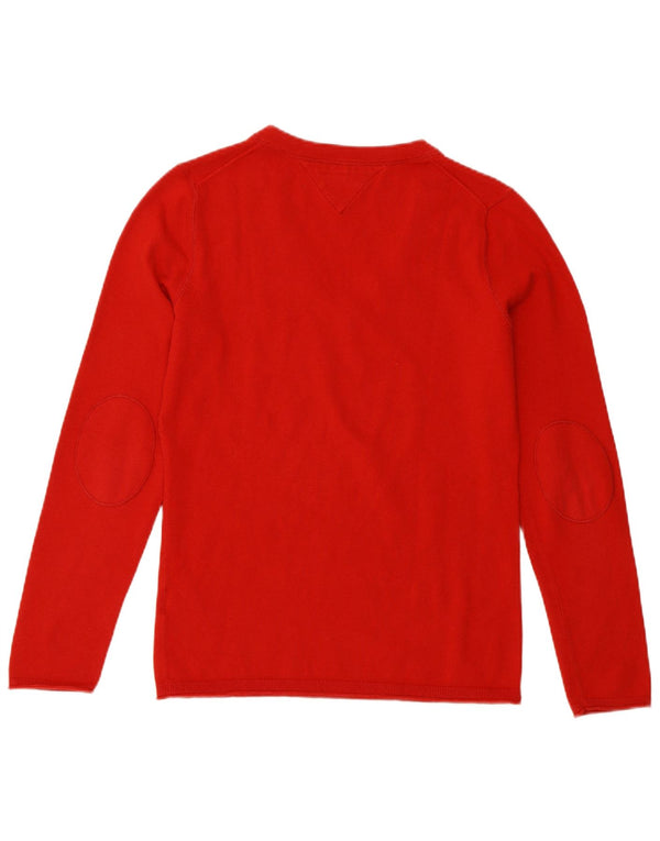 Tommy Hilfiger Damen-Pullover mit V-Ausschnitt, UK 14, Größe L, rot, Baumwolle