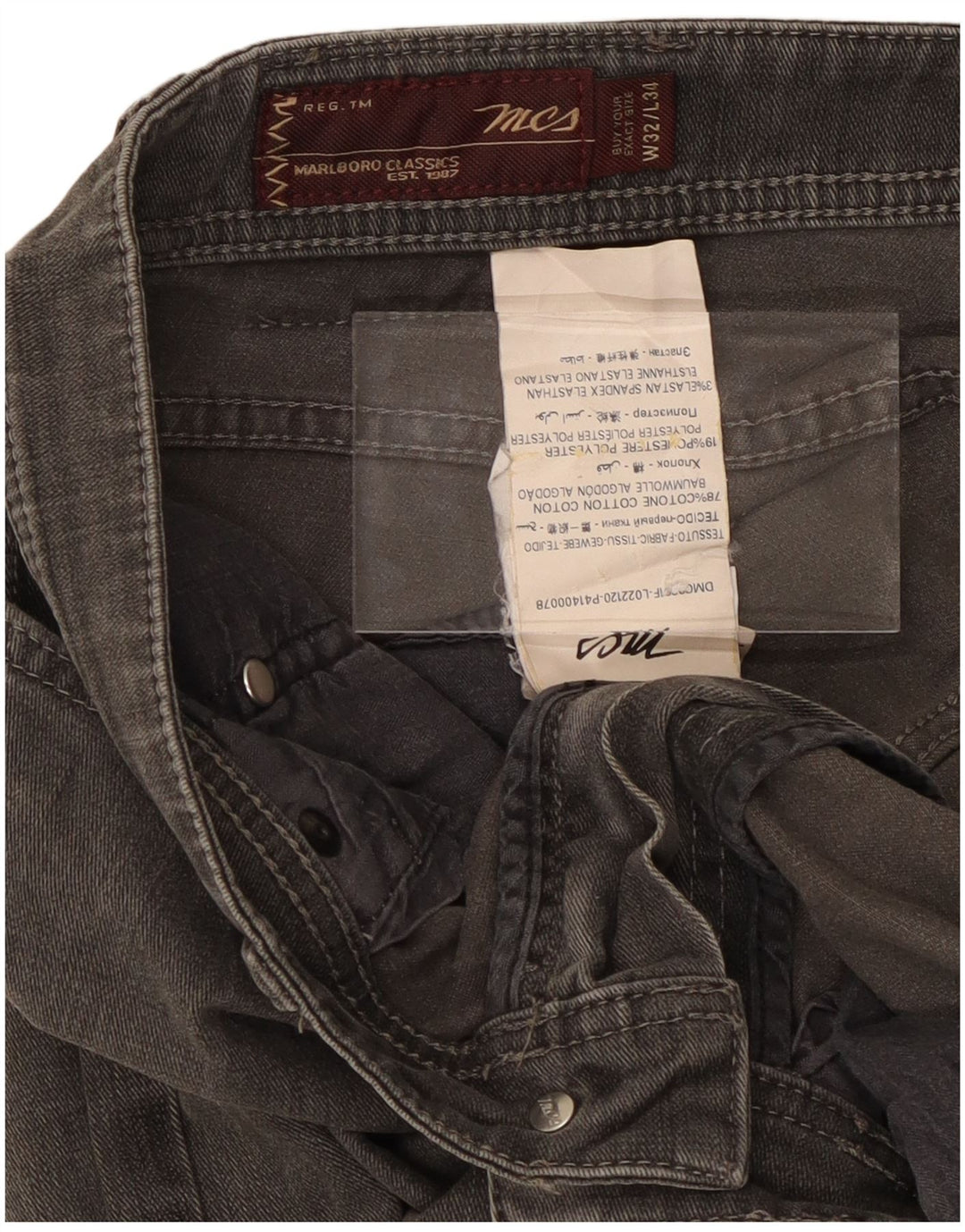 Marlboro Classics Herren Regular Slim Jeans W32 L31 Graue Baumwolle