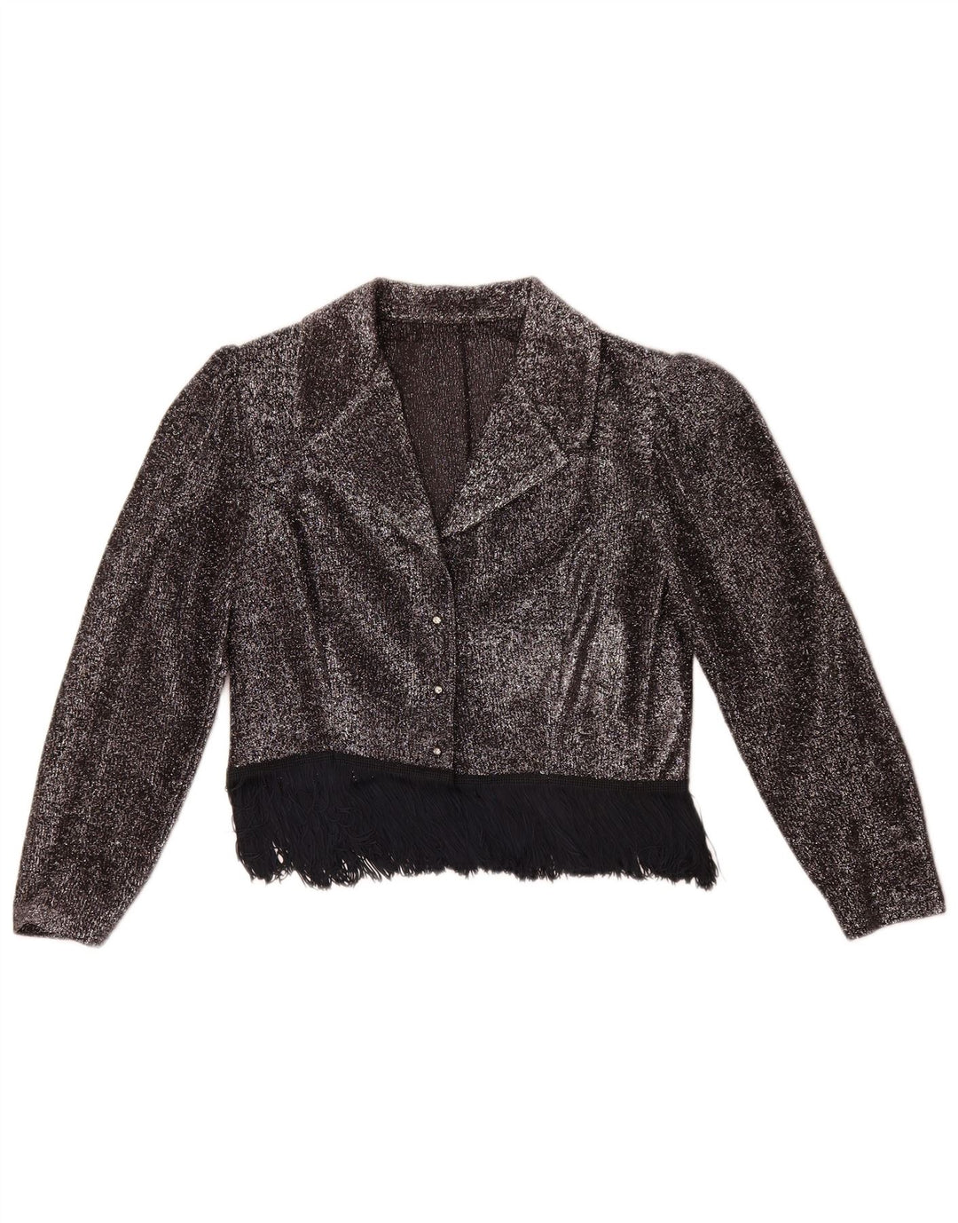 Vintage Damen Crop Shirt Bluse UK 14 Medium Silber
