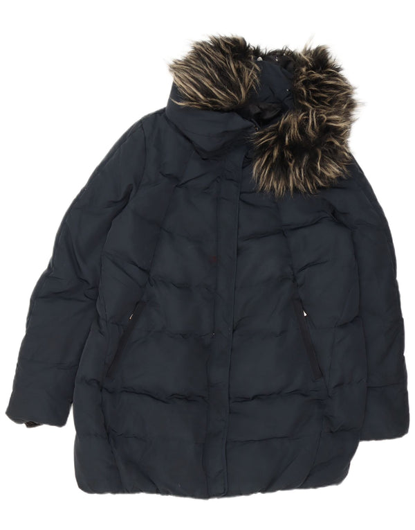Zara Damen Wattierte Jacke UK 14 Medium Marineblau Polyester