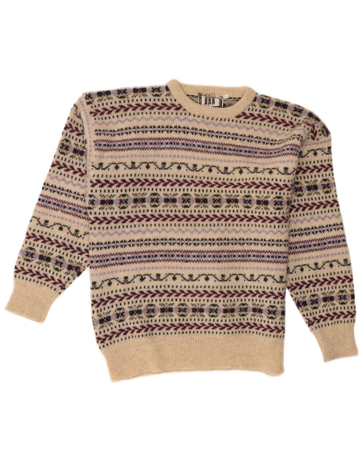 Cubus Herren-Pullover mit Rundhalsausschnitt, groß, Beige, Fair-Isle-Wolle