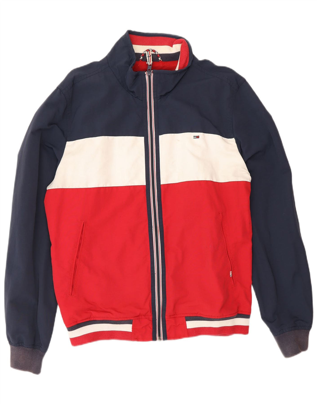 Tommy Hilfiger Herren Bomberjacke UK 40 Große Marineblaue Colourblock-Baumwolle