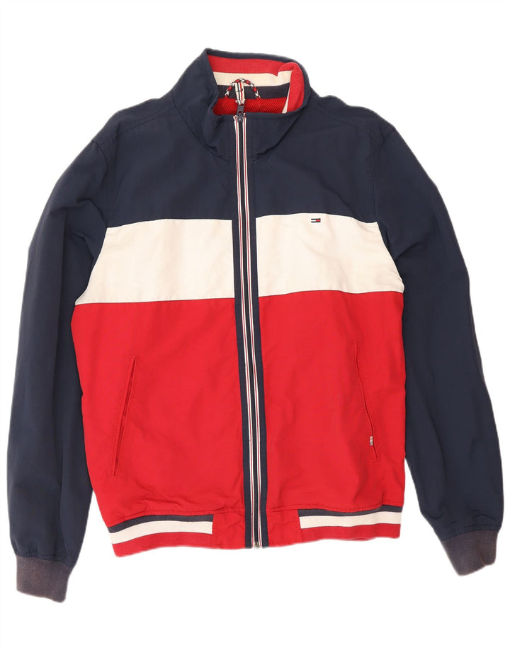 Tommy Hilfiger Herren Bomberjacke UK 40 Große Marineblaue Colourblock-Baumwolle
