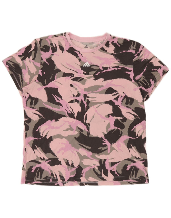 Adidas Damen Graphic T-Shirt Top UK 16/18Große rosa Camouflage-Baumwolle