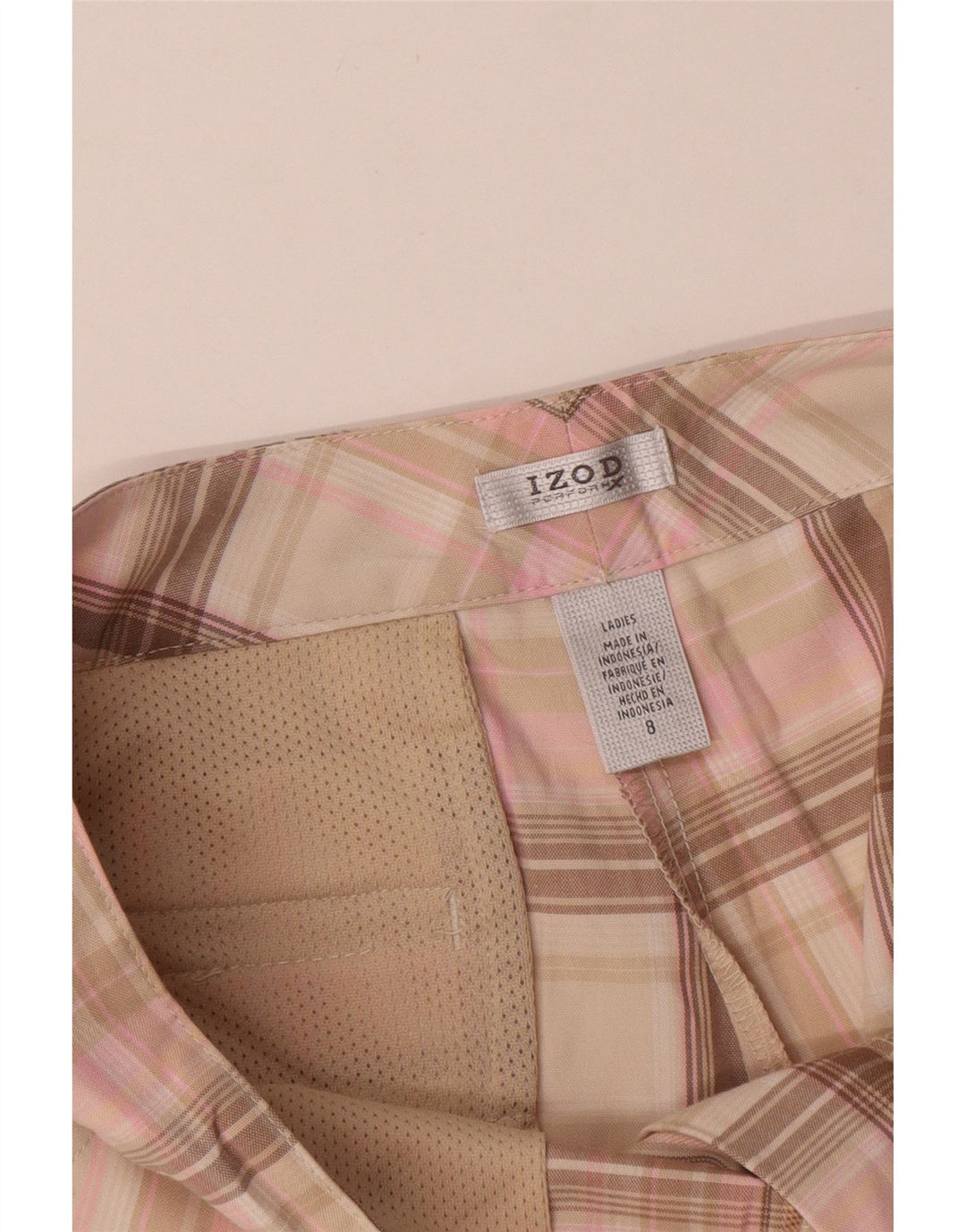 Izod Damen Chinoshorts US 8 Medium W32 Pink Check Polyester