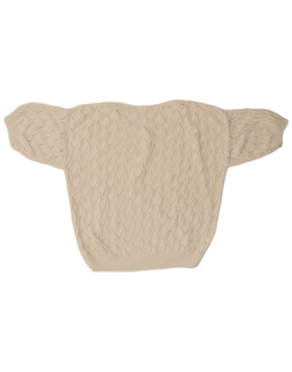 VINTAGE Damen Übergroßer Pullover mit Rundhalsausschnitt UK 18 XL Weiß