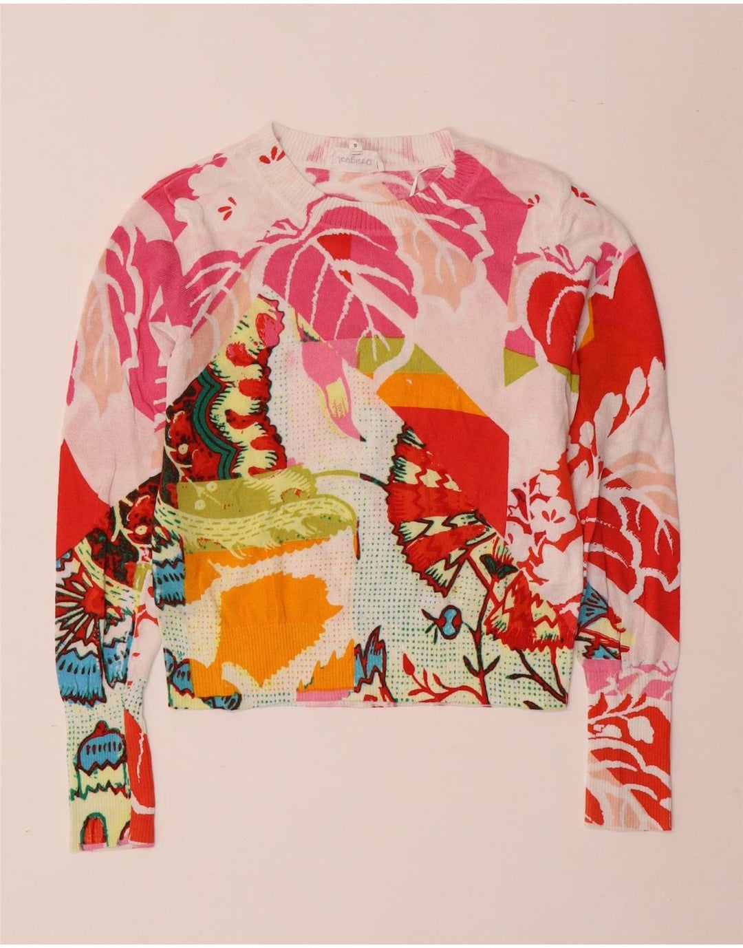 Desigual Damen-Pullover mit Rundhalsausschnitt, Gr. 10, klein, mehrfarbig, mit Blumenmuster