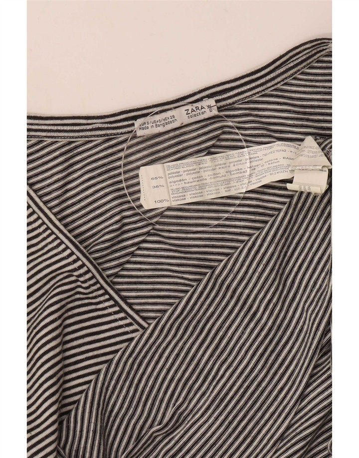 Zara Damen-Top mit 3/4-Ärmeln, UK-Größe 10, Größe S, Schwarz, Nadelstreifen-Polyester