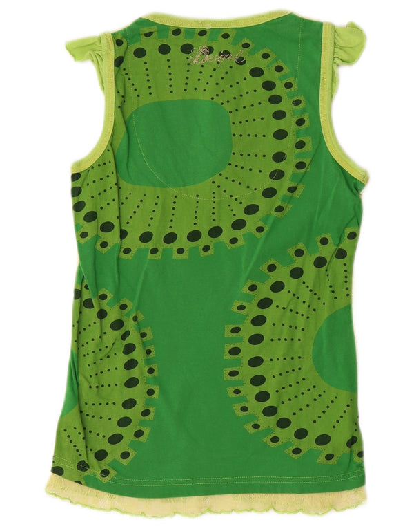 Desigual Womens Graphic Vest Top UK 12 Mittelgrüne geometrische Baumwolle