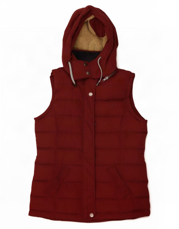 Crew Clothing Wattierte Damen-Weste mit Kapuze, UK 10, Größe S, Burgunderrot, Polyester