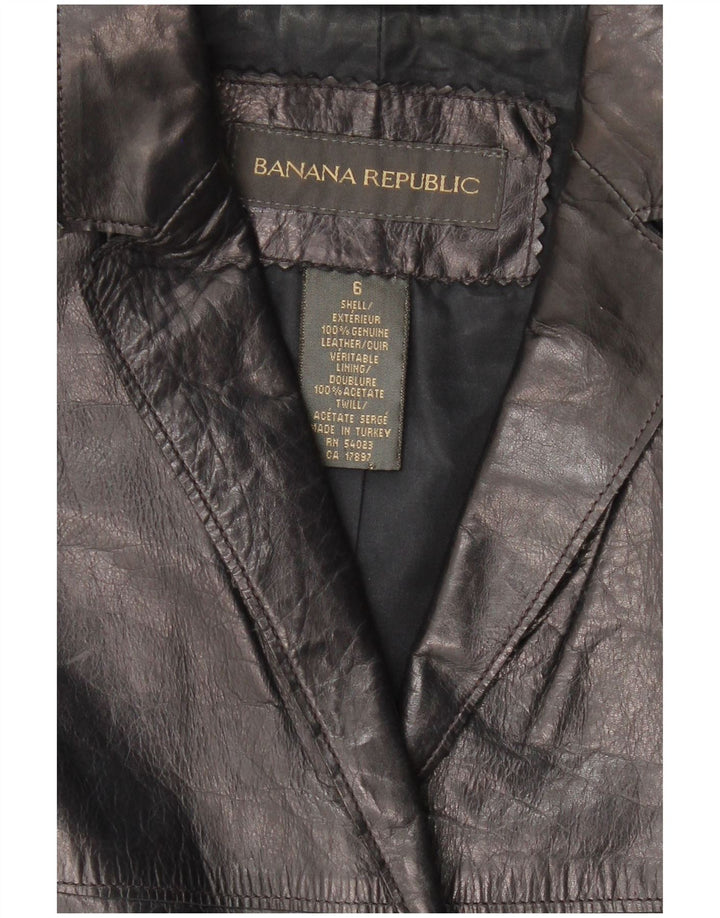BANANA REPUBLIC Damen 2-Knopf-Blazerjacke US 6 Mittelschwarzes Leder