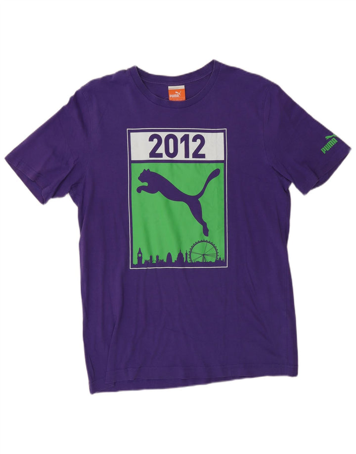 Puma Herren Grafik T-Shirt Top Small Lila Baumwolle