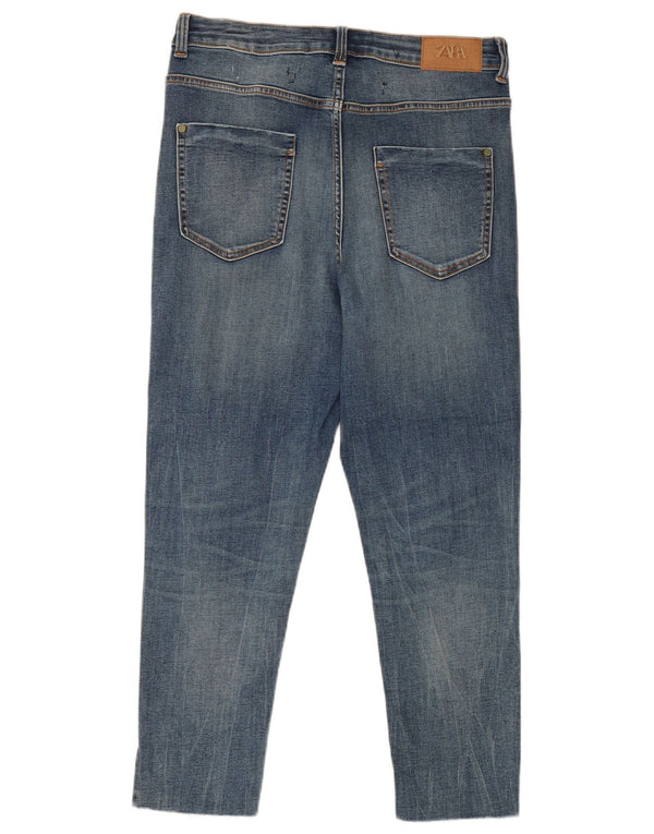 Zara Damen-Cropped-Jeans EU 40 Medium W30 L24 Blaue Baumwolle