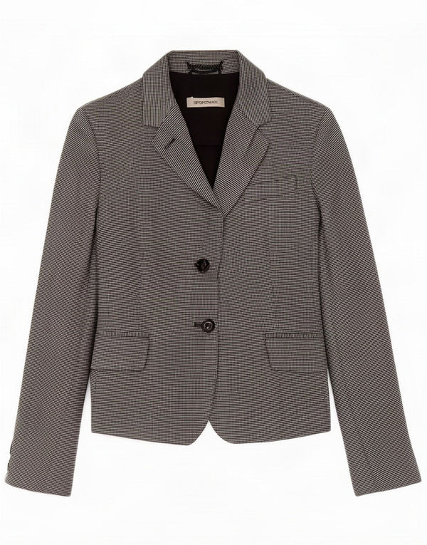 Sportmax Damen-Blazer mit 2 Knöpfen, UK 10, kleines graues Hahnentritt-Leinen