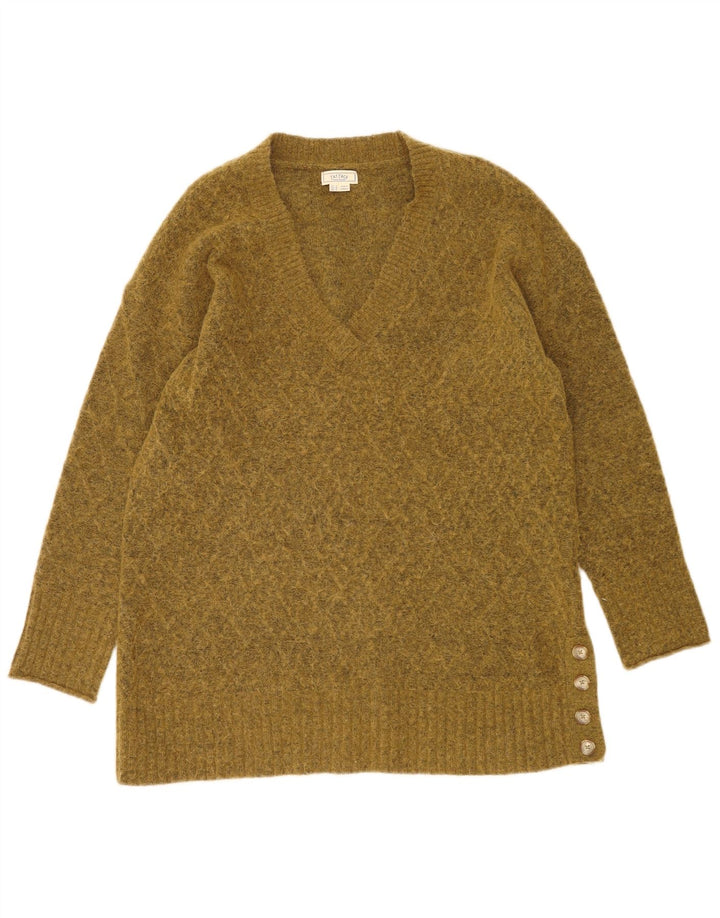 Fat Face Damen-Pullover mit V-Ausschnitt, UK 14, Größe L, Khaki, Polyester