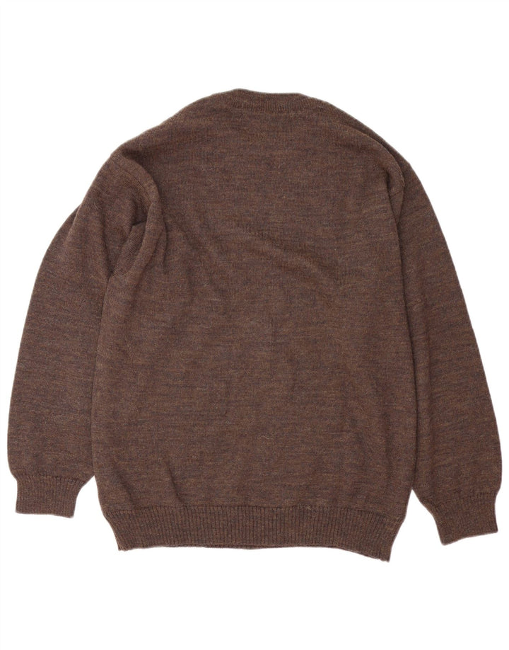 Vintage Herren Pullover mit Rundhalsausschnitt, groß, braun, Argyle/Diamant