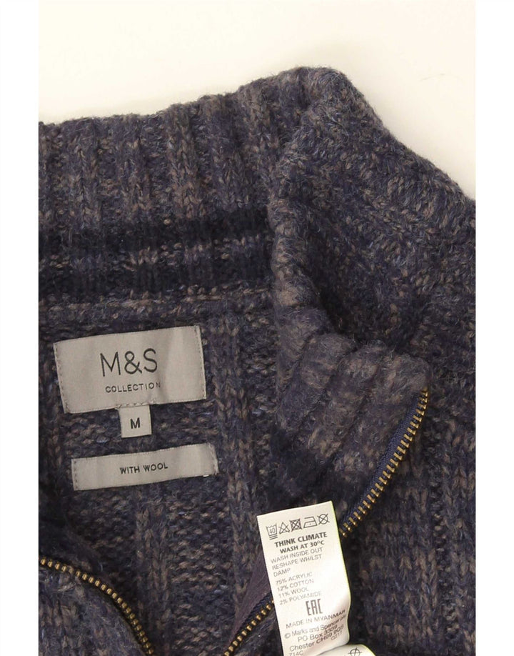 Marks & Spencer Herren-Pullover mit Reißverschluss am Hals, Mittelblau meliert