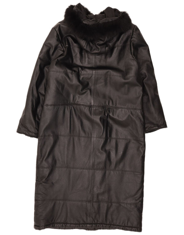 Privilegi Damen Ledermantel mit Kapuze IT 46 Large Schwarz