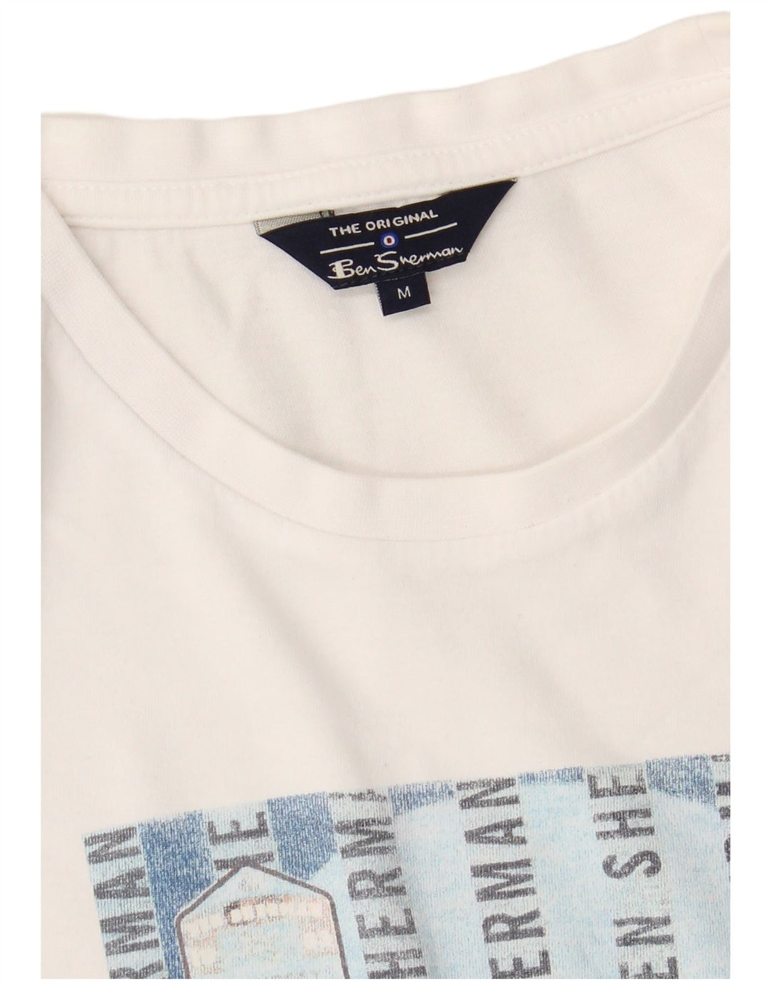 BEN SHERMAN Mens Graphic T-Shirt Top Medium White Cotton