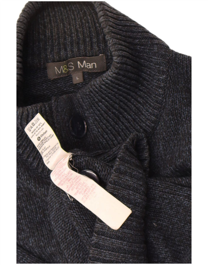 Marks & Spencer Herren-Pullover mit Knopfkragen, groß, Marineblau meliert
