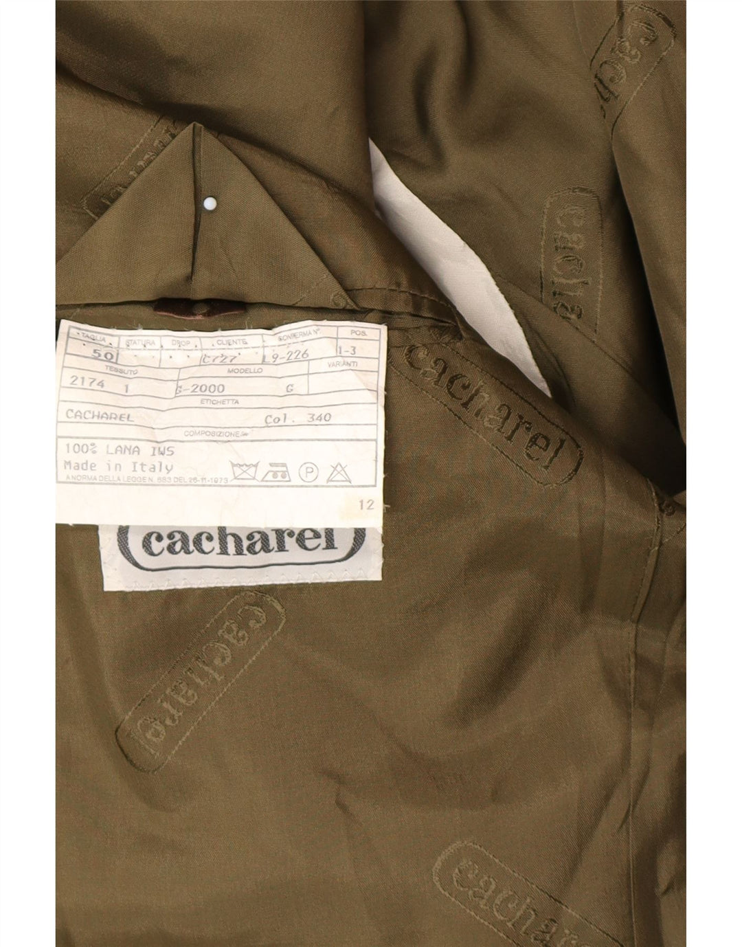 Cacharel Herren-Blazer mit 2 Knöpfen, IT 50, große Khaki-Wolle