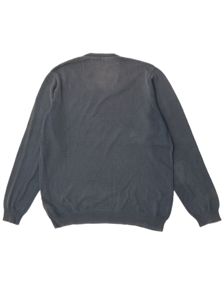 Marks & Spencer Herren-Pullover mit normaler Passform und V-Ausschnitt aus mittelblauer Baumwolle