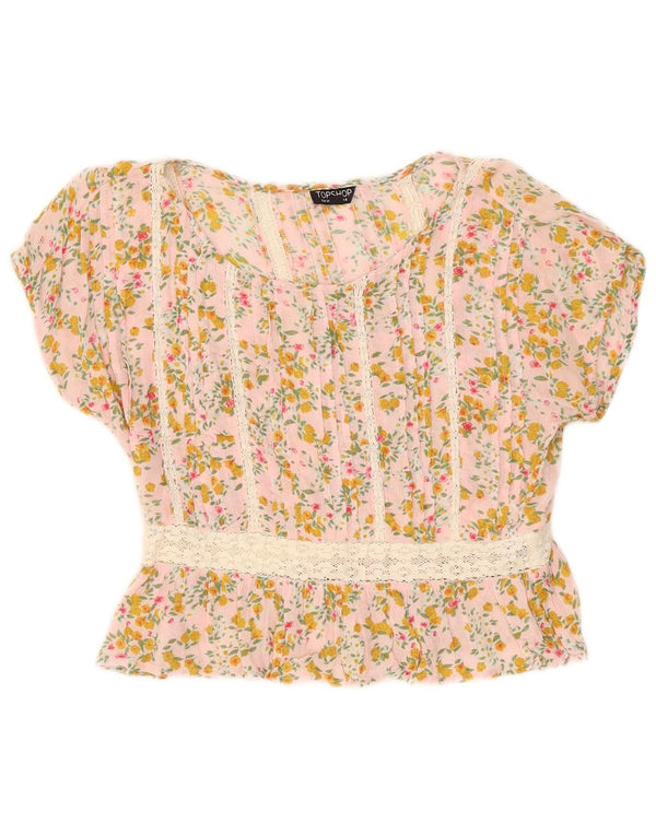 Topshop Damen-Bluse, bauchfrei, übergroß, Gr. 6, XS, Viskose mit rosa Blumenmuster