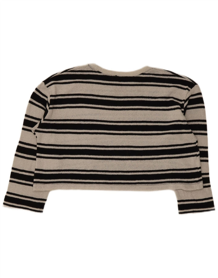 Zara Damen Crop Oversized Top Langarm UK 16 Large Schwarz gestreift